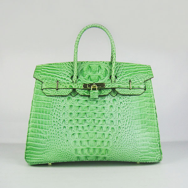 High Quality Fake Hermes Birkin 35CM Crocodile Head Veins Leather Bag Green 6089 - Click Image to Close